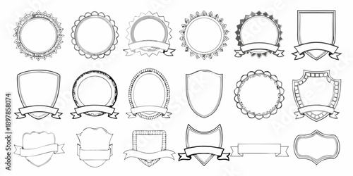 Collection of decorative vintage frames and labels in black and white