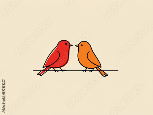 Two Lovebirds Perched Together in Minimal Line Art