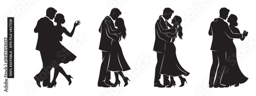 Couple dancing tango together in various poses, showcasing elegance and passion in a dance sequence illustration