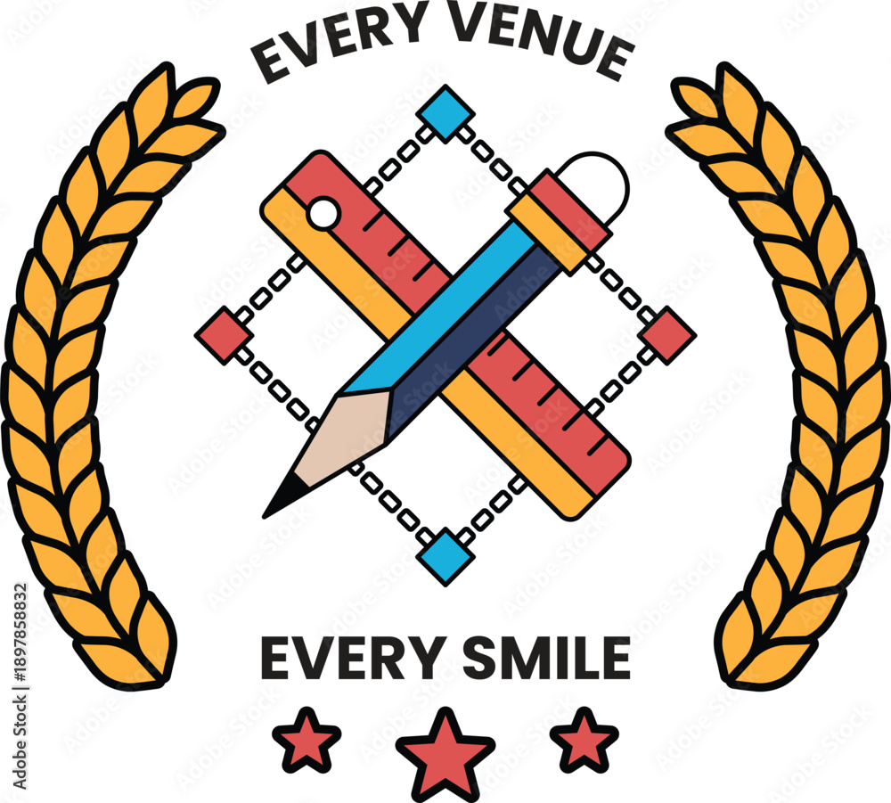 Fototapeta premium The logo for Every Venue Every Smile is a stylized pencil and ruler