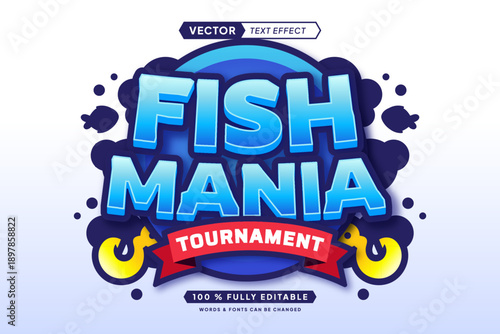 Text effect editable fish mania 3d gaming cartoon font style