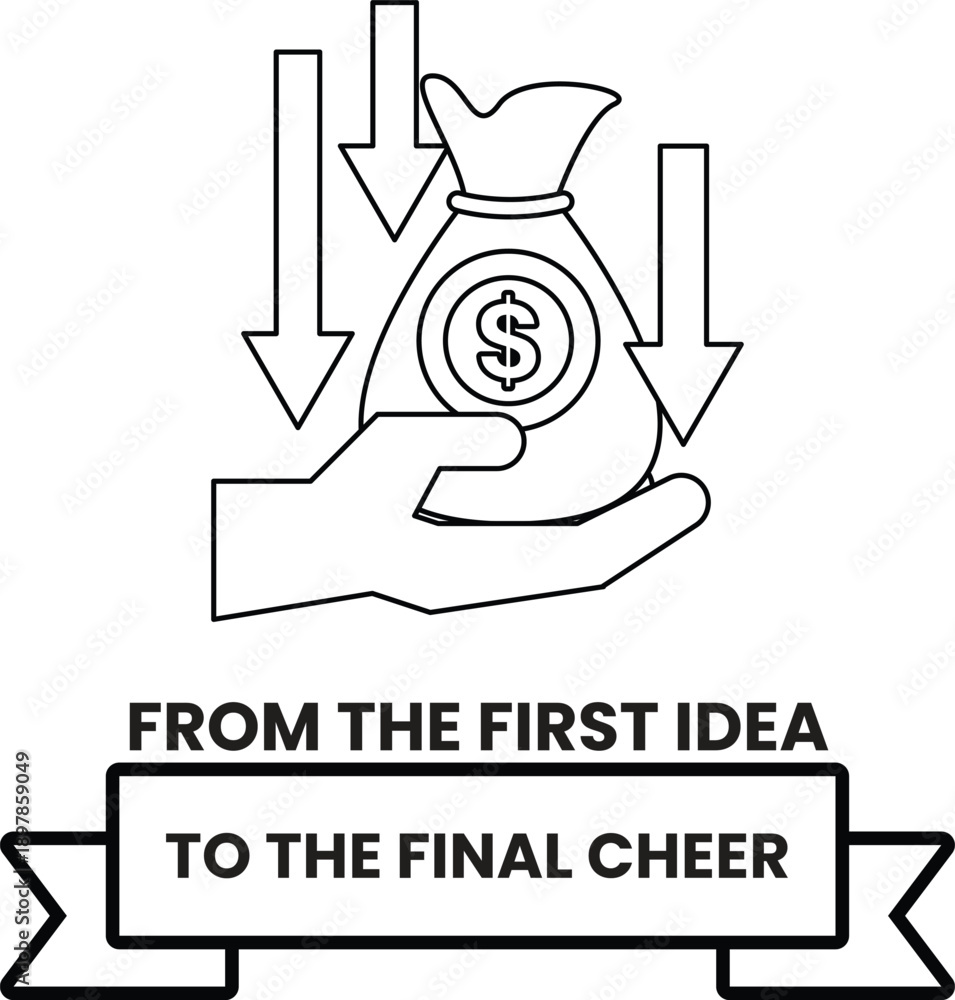 Fototapeta premium A hand holding a bag of money with a downward arrow on it