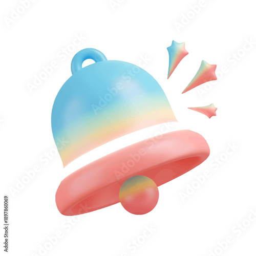 Notification and alert bell symbol for mobile app ui, pastel gradient 3d icon