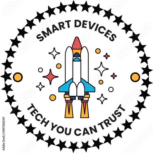 A smart device logo with a rocket on it
