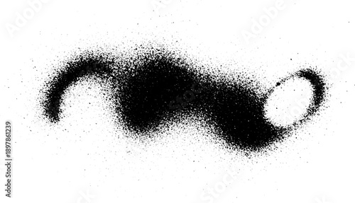 Abstract black spray paint stain on white background.