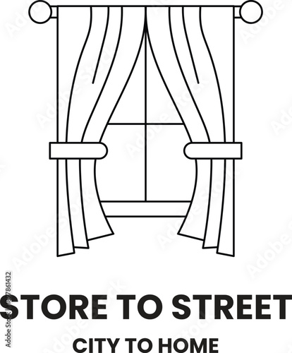 Store to street is a black and white logo for a store that sells curtains