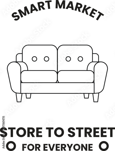 A couch is displayed on a white background with the words "store to street" writ