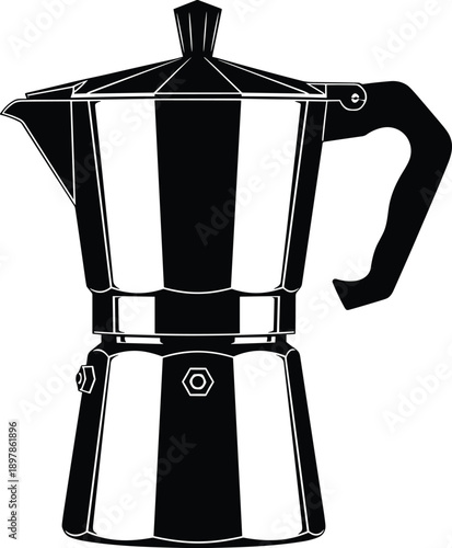 Black and white silhouette of a moka pot coffee maker stovetop espresso