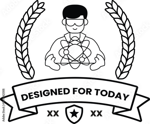 A man is holding a book and a ribbon with the words "designed for today" on it