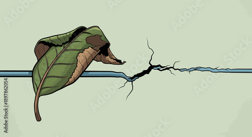 Withered leaf on cracked earth line