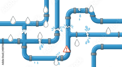Leaking water pipes with cracks and drips