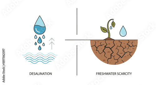 Desalination and freshwater scarcity concept