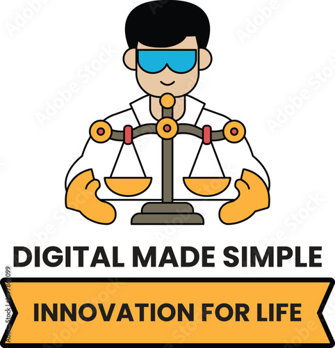 The man is smiling and the scale is yellow