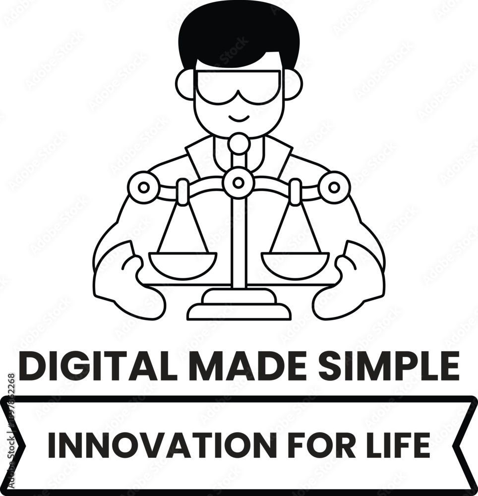 Fototapeta premium A man holding a scale with the words digital made simple innovation for life