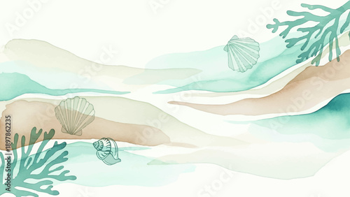 Sea Coral and Shells Watercolor Illustration