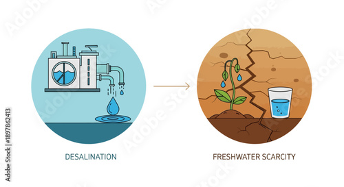 Desalination to freshwater scarcity concept