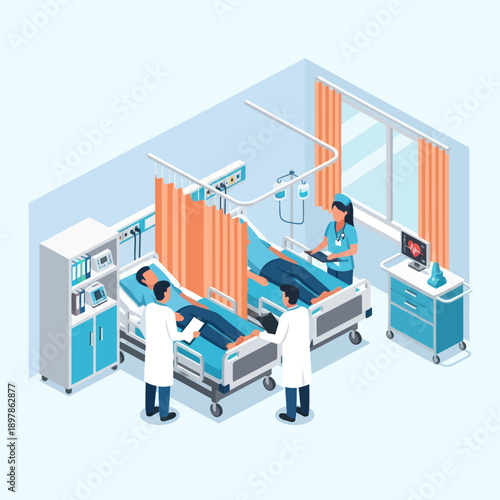 Medical Staff Attending Patients in Hospital Room.