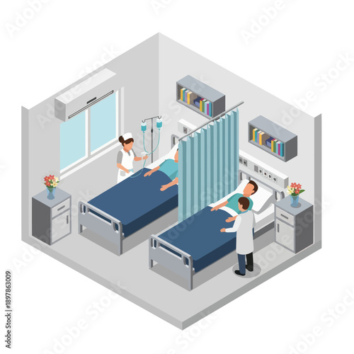 Hospital Room with Patient and Doctor.