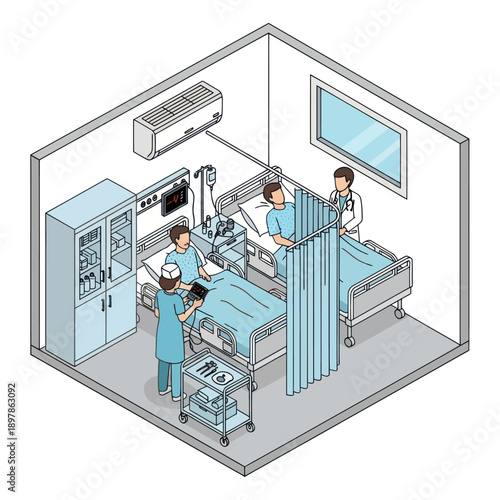 Medical Professionals Treating Patient in Hospital Room.