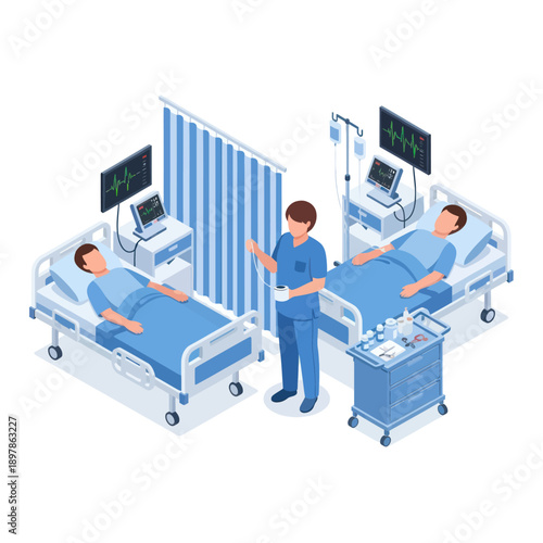 Nurse Attending Patients in Hospital Room.