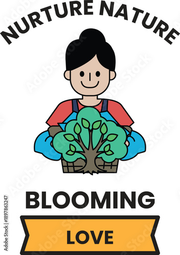 A girl holding a tree and smiling