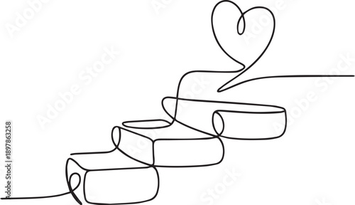 Team ascending stairs with a heart symbol above the staircase