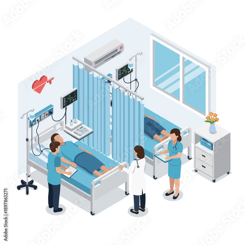 Medical Staff Attending Patient in Hospital Room.