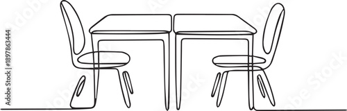 Simple line art illustration of a team meeting around a table with chairs from a front viewpoint