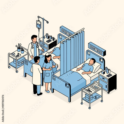 Medical Team Tending to Hospital Patient.