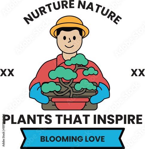 A man holding a plant in a pot with the words "Plants that Inspire" written belo