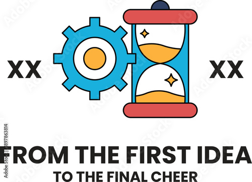 A blue and red clock with the numbers XX on it