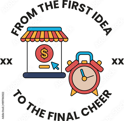 A logo for a business that is from the first idea to the final cheer