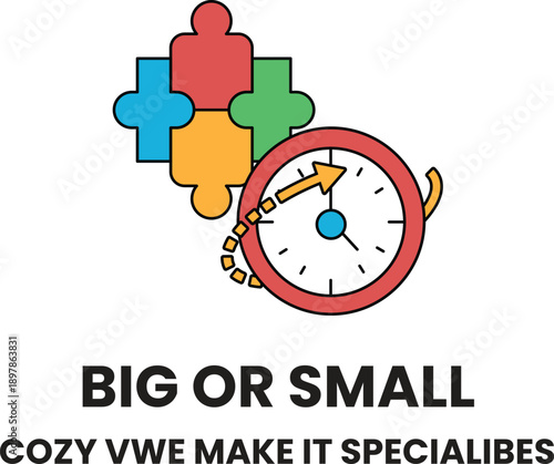 A puzzle piece with a clock on it that says Big or Small