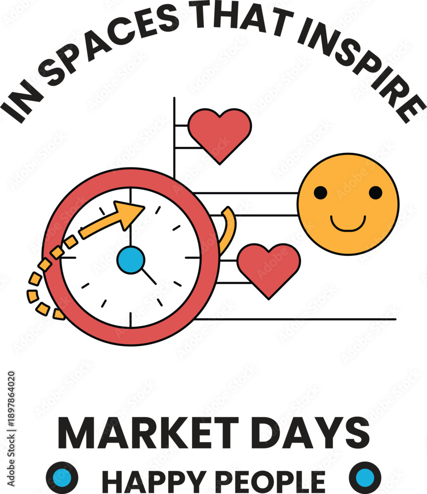 Fototapeta premium A smiling face with a clock and two hearts