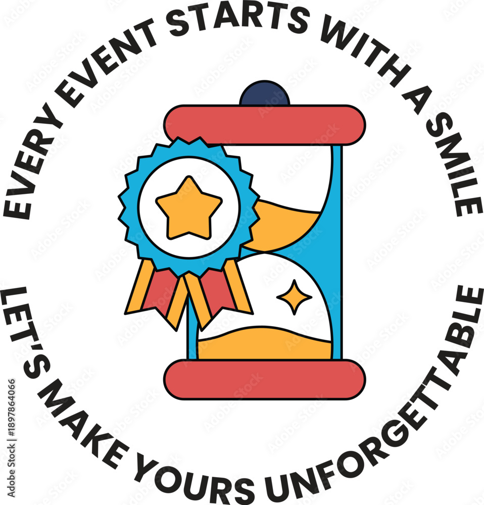 Fototapeta premium A round logo with a sand timer and a star on it