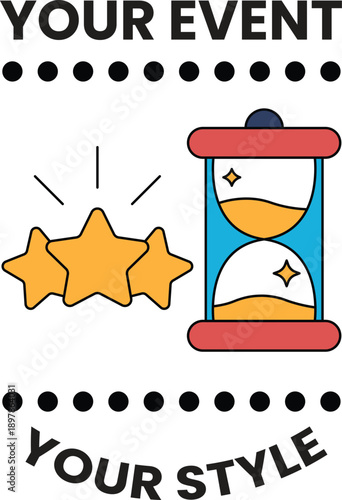 A clock with a star on it and the words "Your Event Your Style" written below it