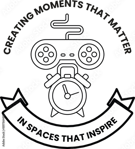 A black and white image of a clock with a controller on top of it