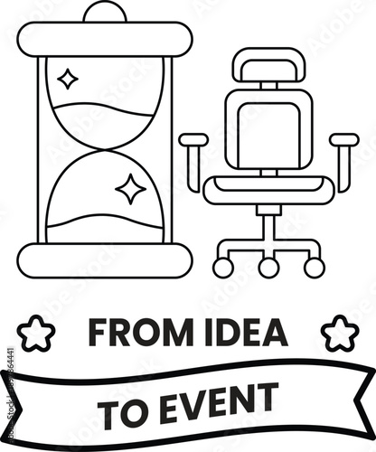 A white and black image of a clock and a chair