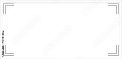 Simple black and white rectangular frame outline featuring stylized corner brackets suitable for elegant border design elements or certificates.