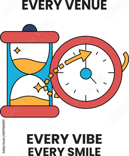 A clock with a sand timer on top of it