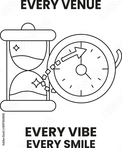 A clock is shown with a sand timer on top of it