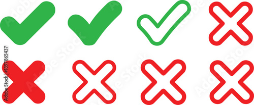 Green checkmarks and red X white background approval rejection