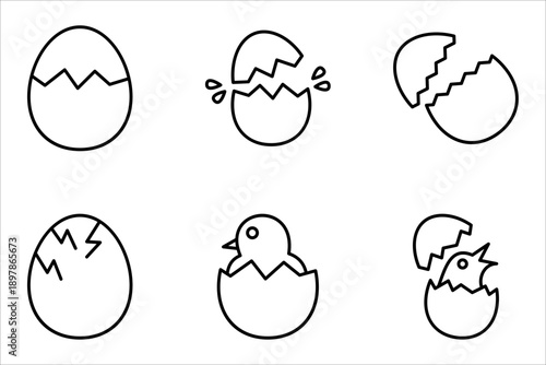 Set of hatching egg icons, vector illustrations on white background.