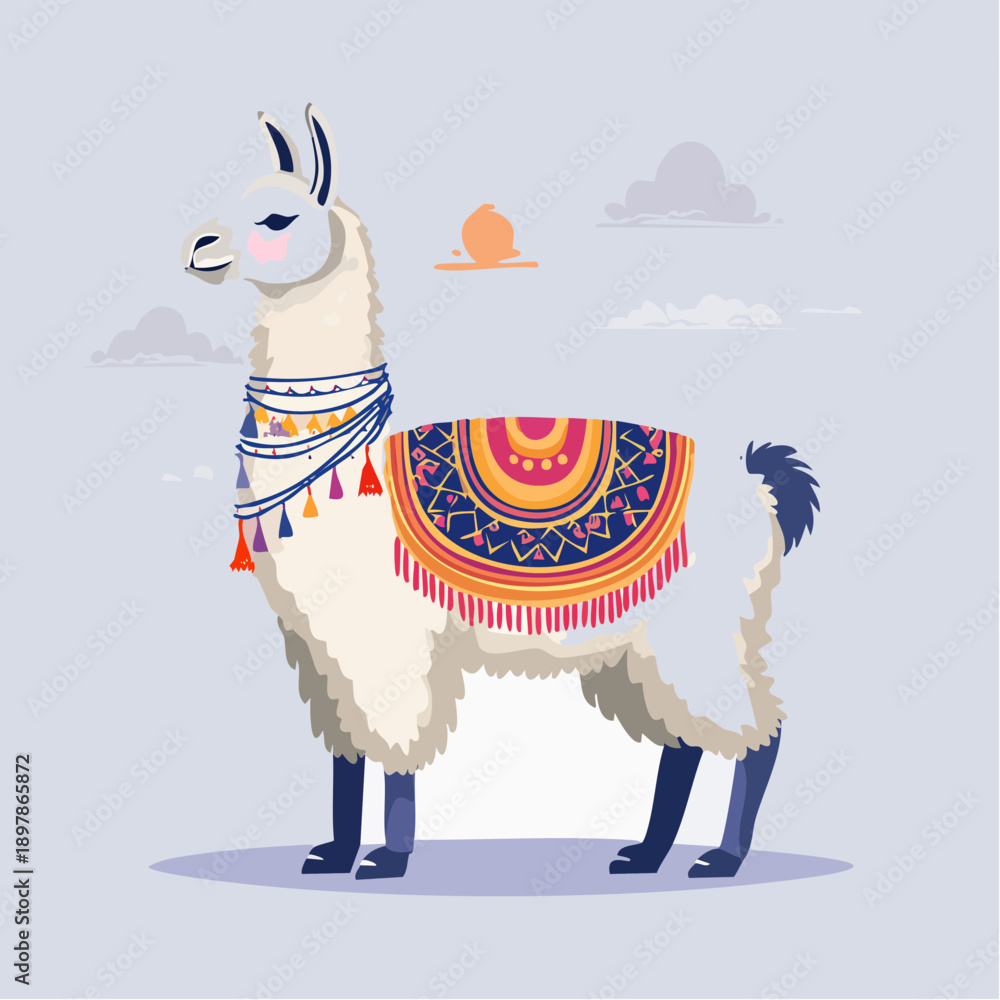 Fototapeta premium Flat Vector Illustration of a Decorated Llama
