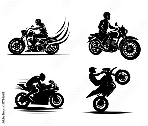Motorcycle Stunt Silhouette Vector Set