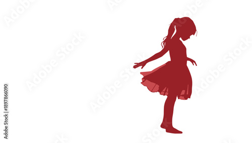 Illustration of young girl dancing in a red dress with a playful pose  