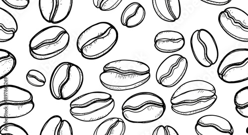 Artistic Digital Illustration of Coffee Beans in Variety, Minimalist Style, White Background