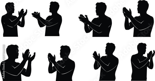 Clapping hands vector silhouettes set of men applauding success icons