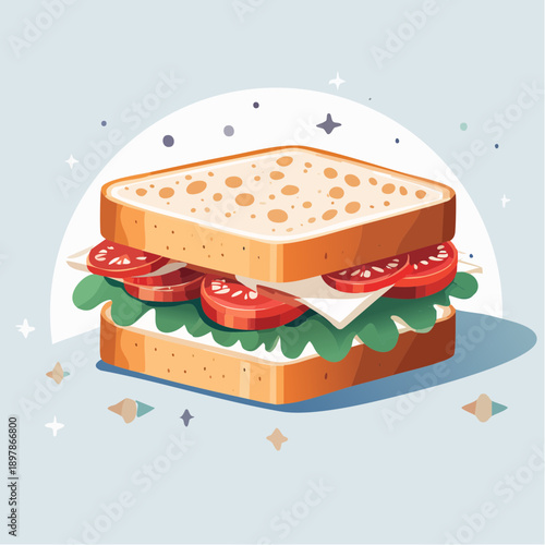 Flat Vector Illustration of a Delicious Sandwich