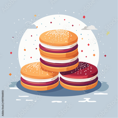 Stacked Hamburger Illustration, Burger Food, Vector Graphic on Light Background